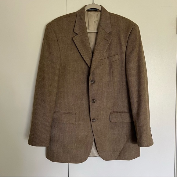Lauren Ralph Lauren Mens Brown Herringbone Wool Sports Coat Blazer 40R - Picture 1 of 9